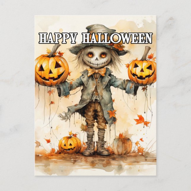 Carte Postale Illustration de l'épouvantail d'Halloween super mi (Devant)