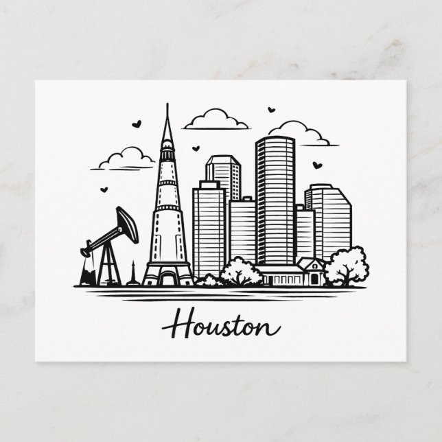 Carte Postale Illustration de ligne noire Houston (Devant)