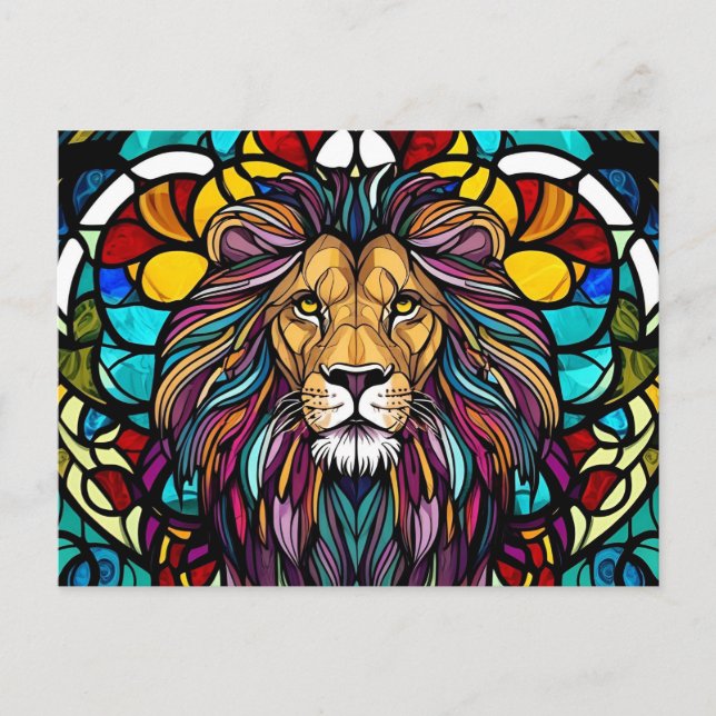 Carte Postale Illustration de lion en vitrail  (Devant)
