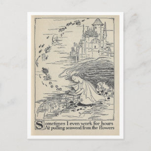 Carte Postale Illustration de livre vintage fille avec coquillag