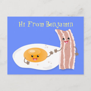Carte Postale Illustration de l'oeuf de Cute kawaii et du bacon