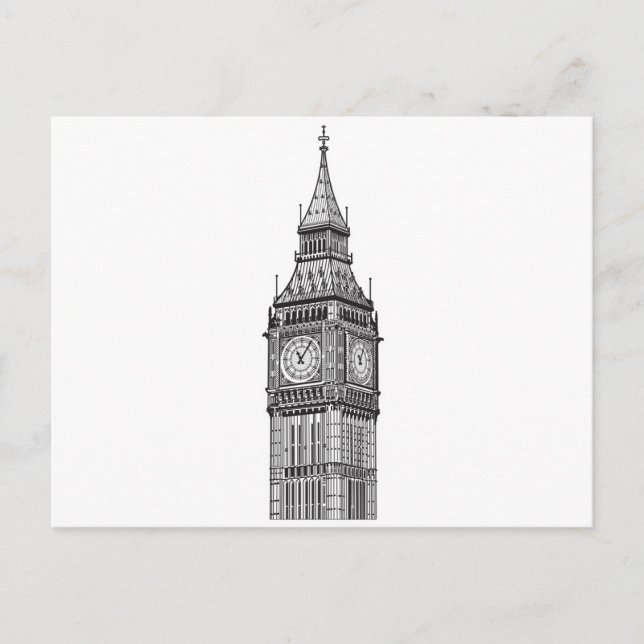 Carte Postale Illustration de Londres Big Ben (Devant)