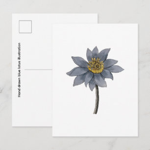 Carte Postale Illustration de lotus bleu dessiné à la main
