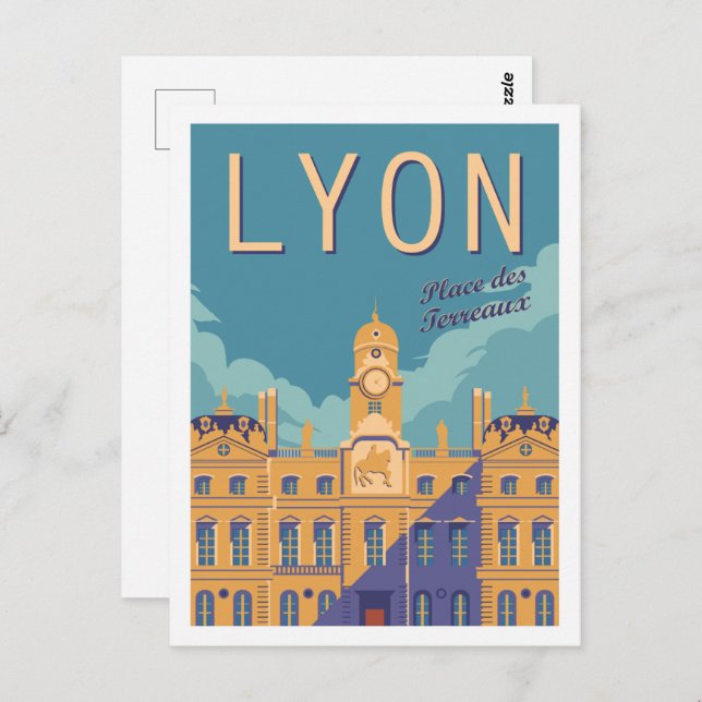 Carte Postale Illustration de Lyon France célèbre Travel Place (Devant / Derrière)