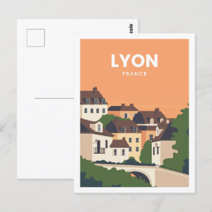 Carte Postale Illustration de Lyon France célèbre Travel Place