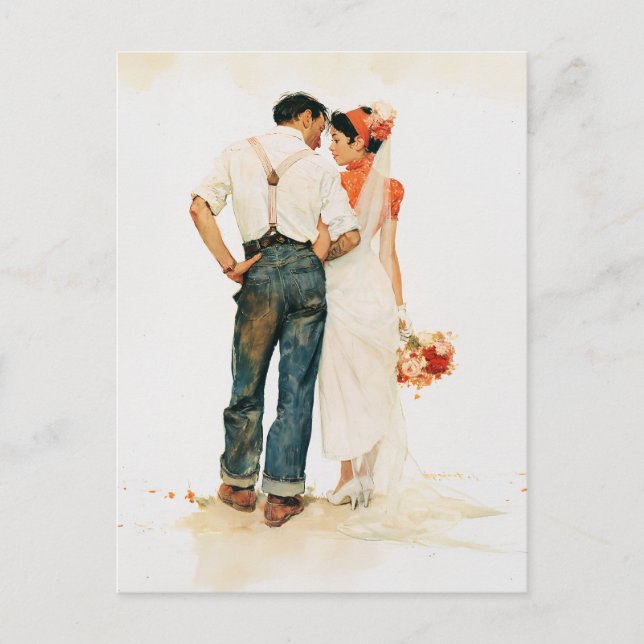 Carte Postale Illustration de mariage Romance Rustique (Devant)