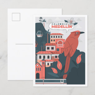 Carte Postale Illustration de Medellin Colombia Art Vintage voya