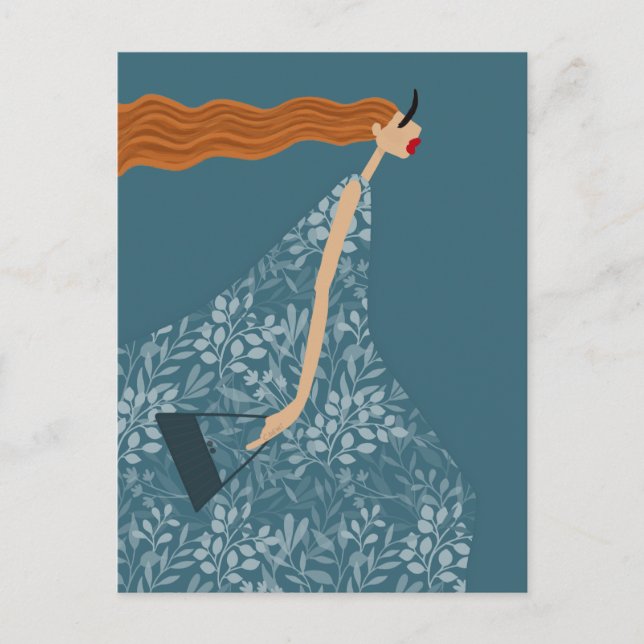 Carte Postale Illustration de mode chic bleu côtier et féminin (Devant)