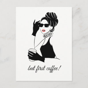 Carte Postale Illustration de mode femme avec café