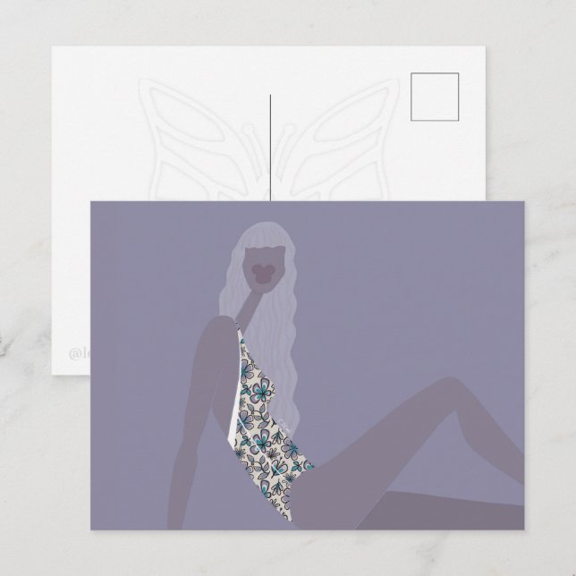 Carte Postale Illustration de mode Femme chic Violet Art moderne (Devant / Derrière)