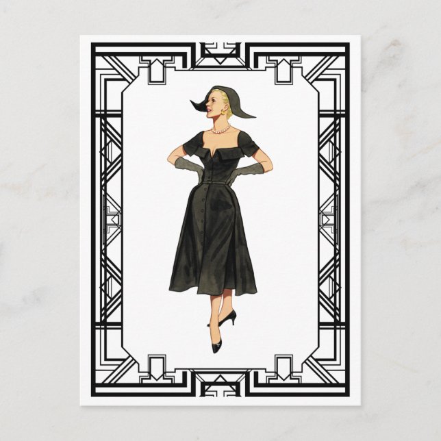 Carte Postale Illustration de mode rétro du soir les années 50 v (Devant)