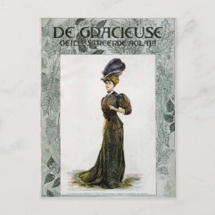 Carte Postale Illustration de mode vintage Lady Feather Boa Casq