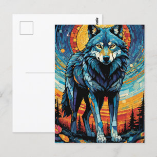 Carte Postale Illustration de mosaïque colorée du loup majestueu