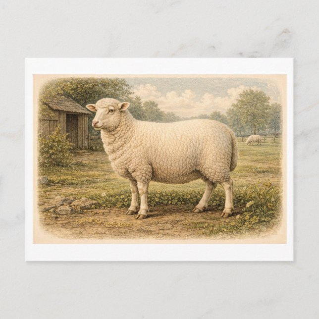 Carte Postale Illustration de mouton de style vintage (Devant)