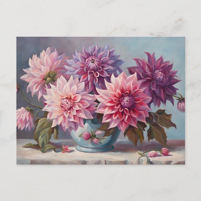 Carte Postale Illustration de nature morte de fleurs de dahlia d (Devant)