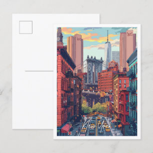 Carte Postale Illustration de New York City USA Art Vintage voya