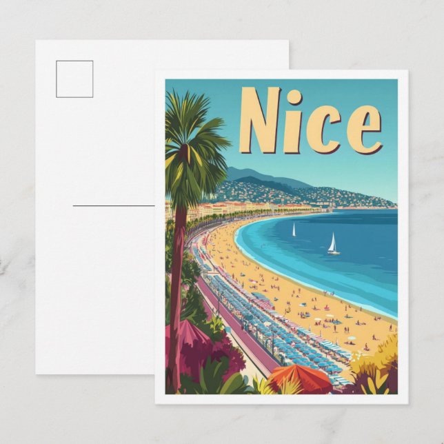 Carte Postale Illustration de Nice France Vintage voyage (Devant / Derrière)
