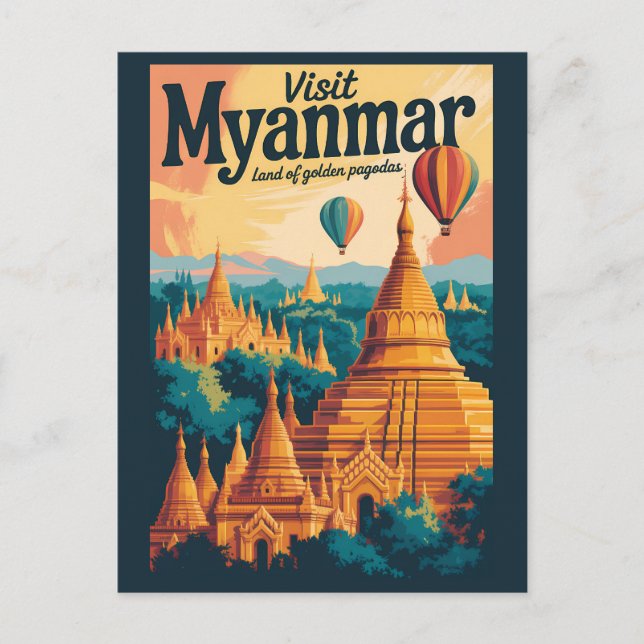 Carte Postale Illustration de pagodes du Myanmar Art de voyage v (Devant)