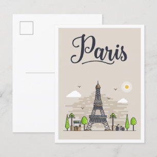Carte Postale Illustration de Paris France Art Travel