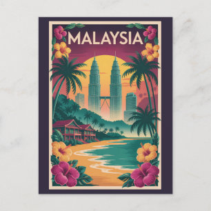 Carte Postale Illustration de paysage de Malaisie Art de voyage 