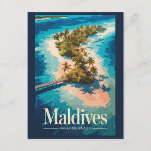 Carte Postale Illustration de paysage des Maldives Art de voyage