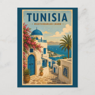 Carte Postale Illustration de paysage tunisien Art de voyage vin