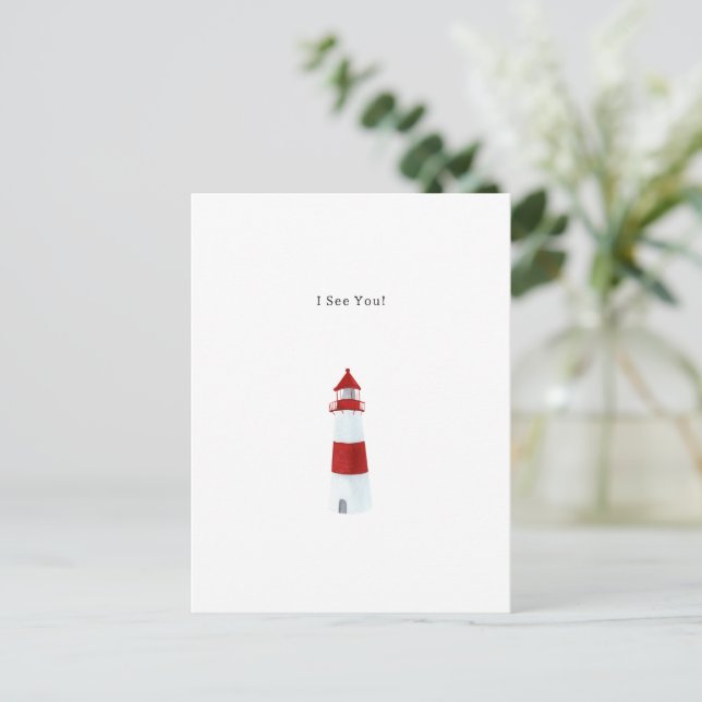 Carte Postale Illustration de phare à l'aquarelle avec texte I S (Debout devant)