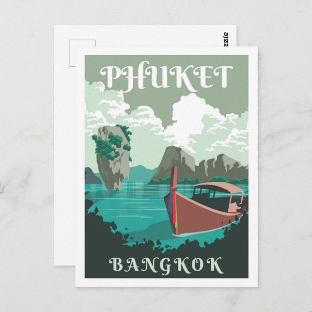 Carte Postale Illustration de Phuket Bangkok Thaïlande Travel Pl (Devant / Derrière)
