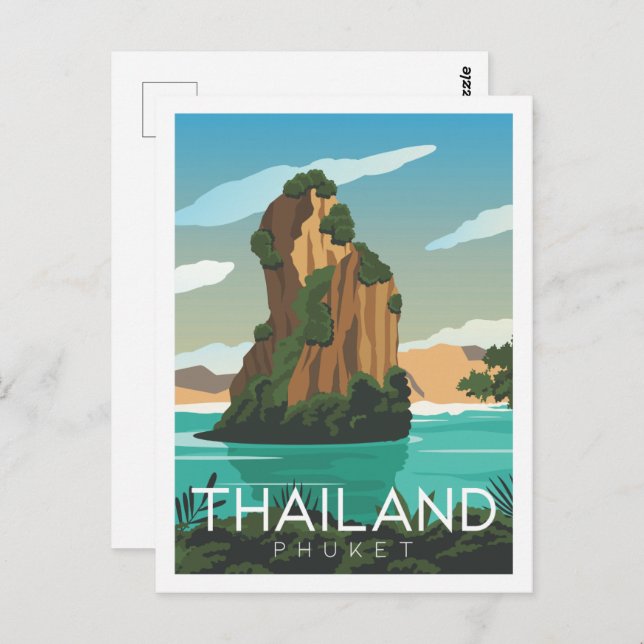 Carte Postale Illustration de Phuket Thaïlande célèbre Travel Pl (Devant / Derrière)