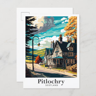 Carte Postale Illustration de Pitlochry Scotland Art Vintage voy