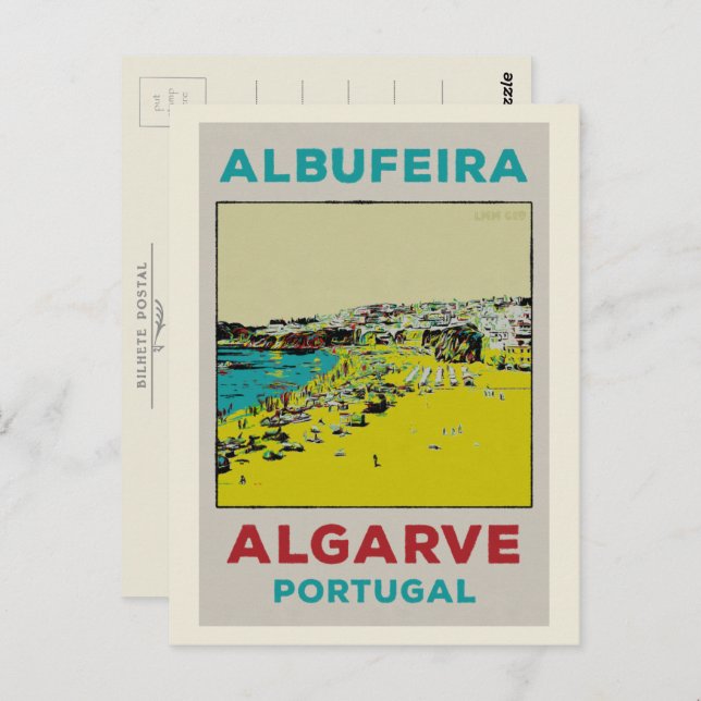 Carte Postale Illustration de plage Albufeira Algarve (Devant / Derrière)