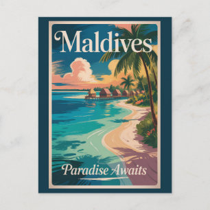Carte Postale Illustration de plage aux Maldives Art de voyage v