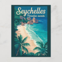 Illustration de plage vintage aux Seychelles Art d