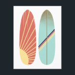Carte Postale Illustration de planche de surf bleue et rouge coo<br><div class="desc">Carte postale d'illustration de planche de surf de style vintage.</div>