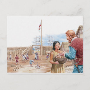 Carte Postale Illustration de Pocahontas visitant le capitaine J