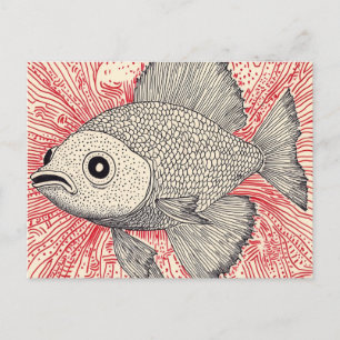 Carte Postale Illustration de poisson surréaliste - Style encre
