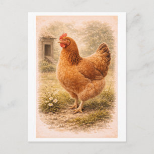 Carte Postale Illustration de poulet de style vintage