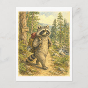 Carte Postale Illustration de randonnée de raton laveur