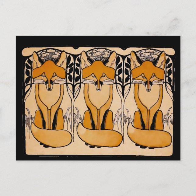 Carte Postale Illustration de renards Art Nouveau | Faune forest (Devant)
