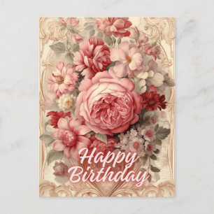 Carte Postale Illustration de roses victoriennes pour un joyeux