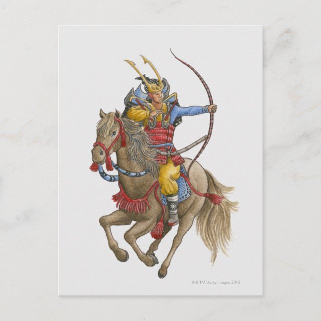 Carte Postale Illustration de Samurai sur l'arc à cheval (Devant)