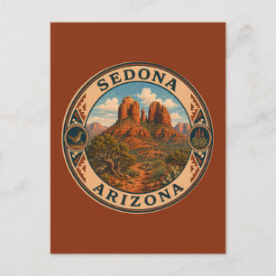 Carte Postale Illustration de Sedona Arizona Badge d'art de voya