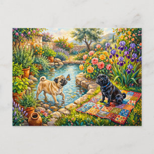 Carte Postale Illustration de serpillière de bassin de jardin de
