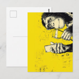 Carte Postale Illustration de singe drôle prenant un selfie – Ch