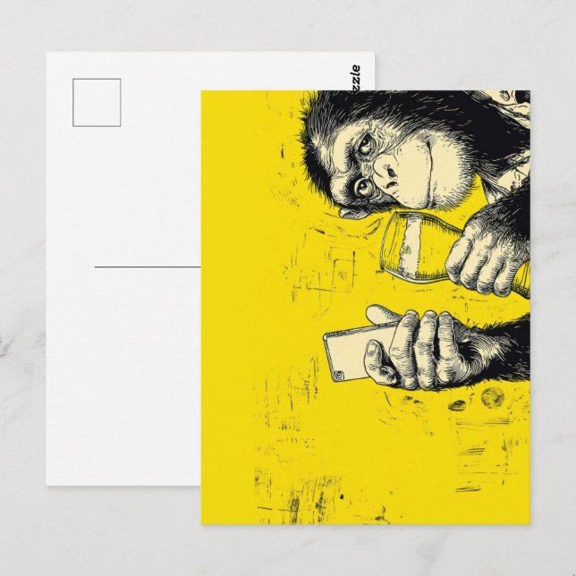 Carte Postale Illustration de singe drôle prenant un selfie – Ch (Devant / Derrière)