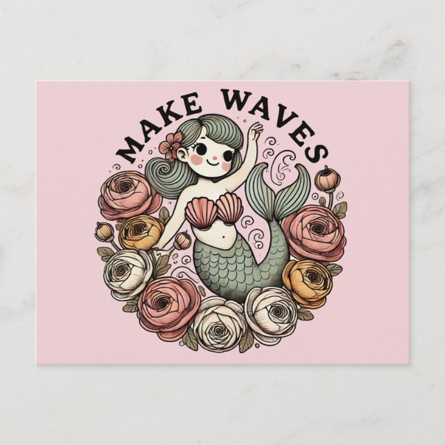 Carte Postale Illustration de sirène faisant des vagues Art de s (Devant)