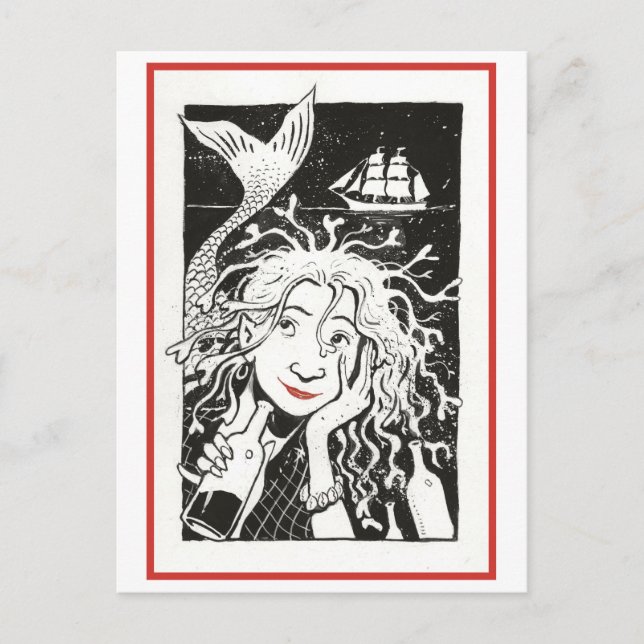 Carte Postale Illustration de sirène vintage insouciante (Devant)