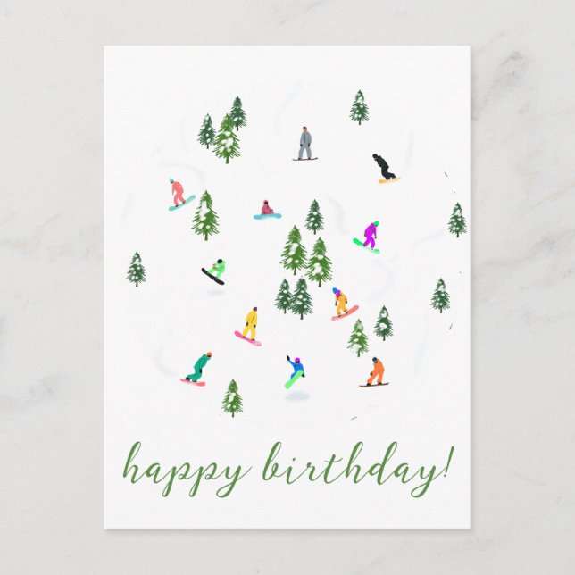 Carte Postale Illustration de snowboardeur pour anniversaire (Devant)