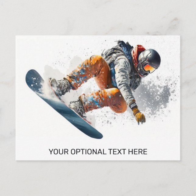 Carte Postale Illustration de snowboardeur texte personnalisé (Devant)