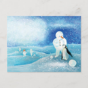 Carte Postale Illustration de Snowman et Penguin